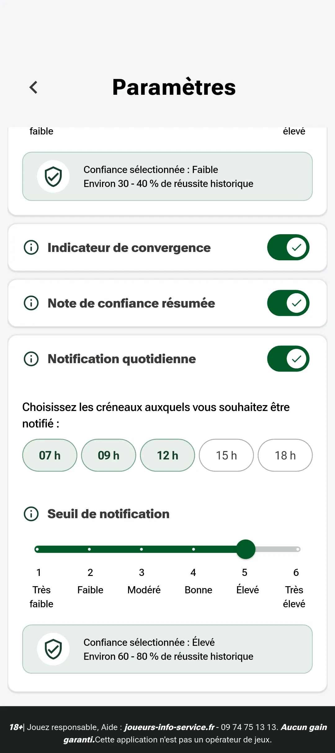 Capture d'écran des paramètres de notifications SignalTurf