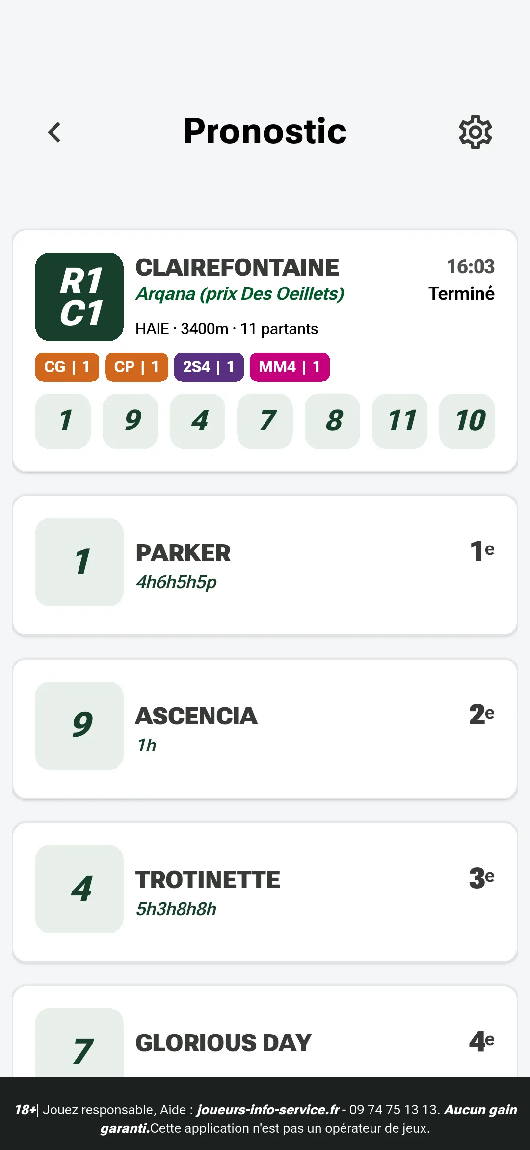 Capture d'écran des pronostics IA SignalTurf