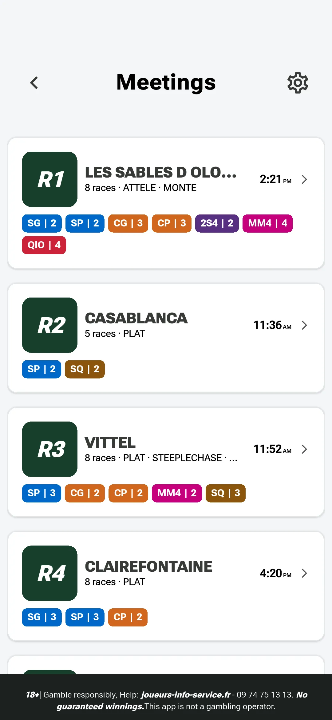 Screenshot of the SignalTurf horse racing meeting list